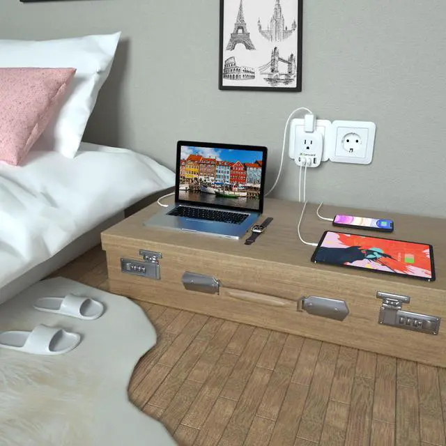 Alt view image 6 of 7 - European Plug Adapter, LENCENT International Travel Power Plug with 2 AC Outlets&3 USB Ports &1 USB C, US to Most of Europe EU Italy Spain France Iceland Germany Greece Israel(Type C)