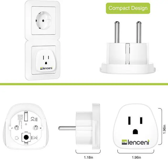 Alt view image 6 of 7 - 2 Pack,Germany France Travel Power Adapter, LENCENT Schuko European Travel Plug , Outlet Adaptor Charger for US to Europe EU German French Russia Iceland Spain Greece Norway Korea (Type E/F)