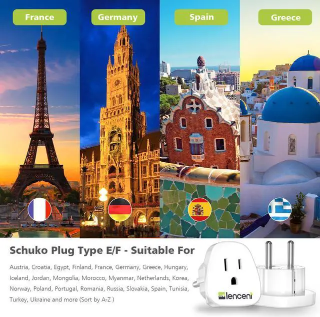 Alt view image 3 of 7 - 2 Pack,Germany France Travel Power Adapter, LENCENT Schuko European Travel Plug , Outlet Adaptor Charger for US to Europe EU German French Russia Iceland Spain Greece Norway Korea (Type E/F)