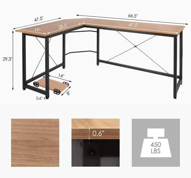 Alt view image 6 of 7 - Modern L-Shaped Home Office Desk 66 inch Sturdy Computer PC Laptop Table Corner Desk Workstation Larger Gaming Desk Easy to Assemble 66.5" x 47.5" x 29.3" (Wood)