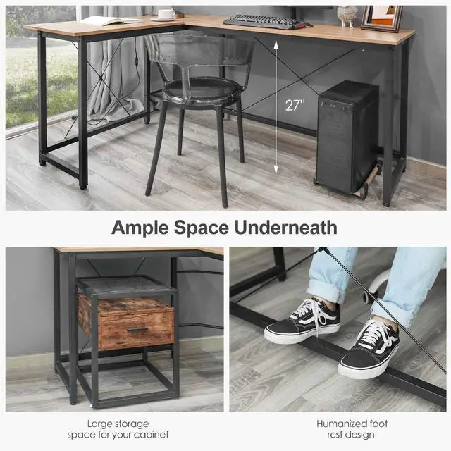 Alt view image 4 of 7 - Modern L-Shaped Home Office Desk 66 inch Sturdy Computer PC Laptop Table Corner Desk Workstation Larger Gaming Desk Easy to Assemble 66.5" x 47.5" x 29.3" (Wood)