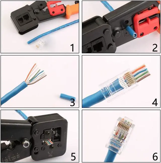 Alt view image 5 of 13 - EZ RJ45 Crimper Tool Pass Through Cutter With 50pcs Connectors for RJ45/RJ12 6P 8P Multi-Function Cable Cat5 Cat5e Cat6 Crimping tool Network Wire Stripper 5 blades