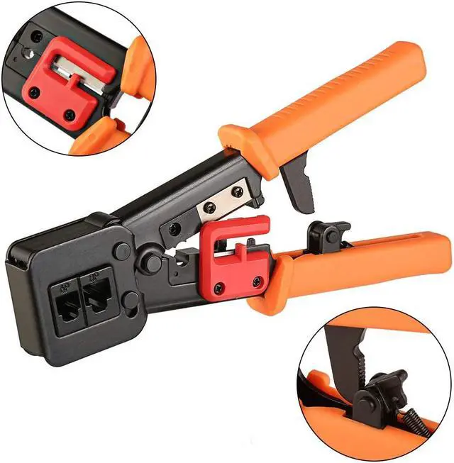 Alt view image 3 of 13 - EZ RJ45 Crimper Tool Pass Through Cutter With 50pcs Connectors for RJ45/RJ12 6P 8P Multi-Function Cable Cat5 Cat5e Cat6 Crimping tool Network Wire Stripper 5 blades