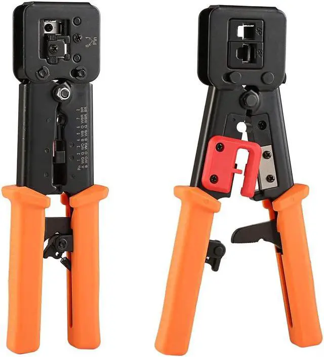 Alt view image 2 of 13 - EZ RJ45 Crimper Tool Pass Through Cutter With 50pcs Connectors for RJ45/RJ12 6P 8P Multi-Function Cable Cat5 Cat5e Cat6 Crimping tool Network Wire Stripper 5 blades