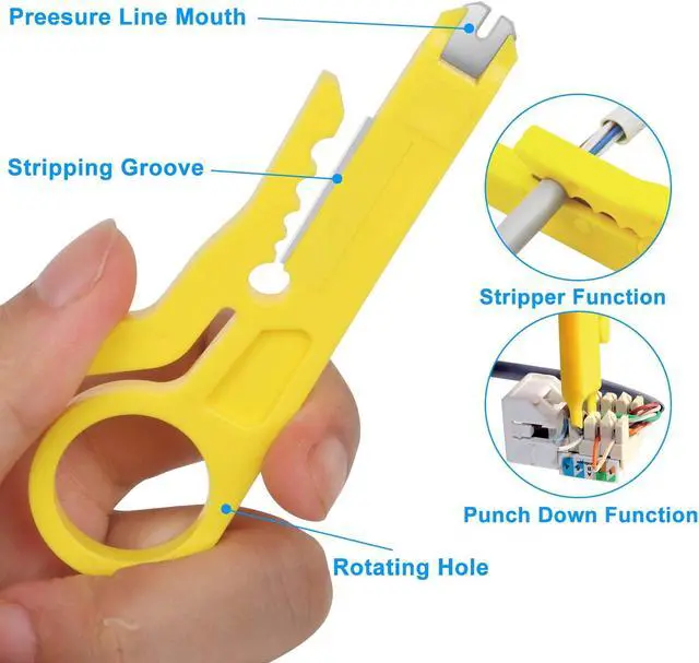 Alt view image 6 of 6 - RJ45 Crimp Tool Kit Pass Thru Cat5 Cat5e Cat6 RJ45 Crimping Tool with 20PCS RJ45 Cat6 Pass Through Connectors, 20PCS Covers, 1 Network Cable Tester,1 Wire Punch Down Cutter and 1 Mini Screwdriver