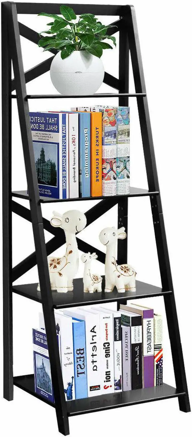 Main image of Costway 4-Tier Ladder Shelf Bookshelf Bookcase Storage Display Leaning Home Office Decor