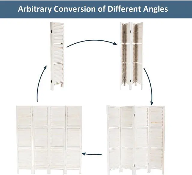 Alt view image 7 of 7 - Costway 4 Panel Folding Room Divider Screen W/3 Display Shelves 5.6 Ft Tall