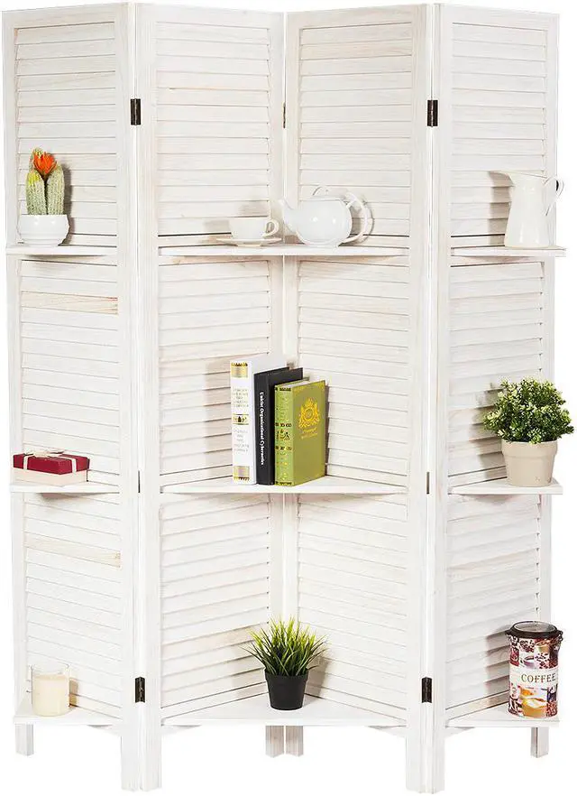 Main image of Costway 4 Panel Folding Room Divider Screen W/3 Display Shelves 5.6 Ft Tall