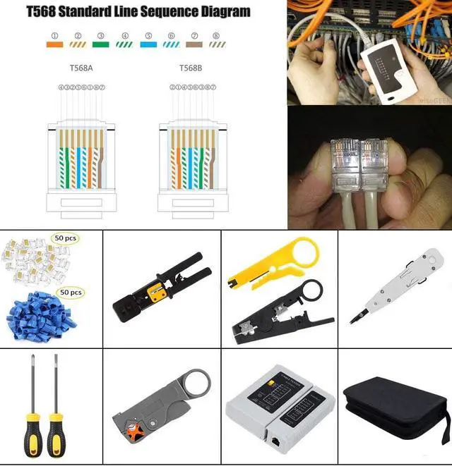 Alt view image 6 of 6 - Crimping Tool Kit for RJ11/RJ12/CAT5/CAT6/Cat5e, Professional Computer Maintenacnce Lan Cable Tester Network Repair Tool Set,Wire Crimper Wire Connector Stripper Cutter (Black)