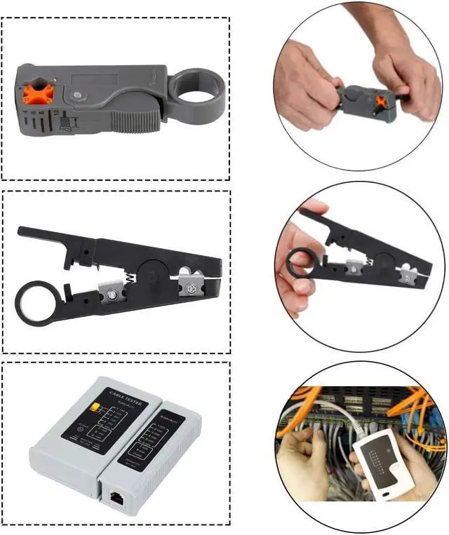 Alt view image 4 of 6 - Crimping Tool Kit for RJ11/RJ12/CAT5/CAT6/Cat5e, Professional Computer Maintenacnce Lan Cable Tester Network Repair Tool Set,Wire Crimper Wire Connector Stripper Cutter (Black)