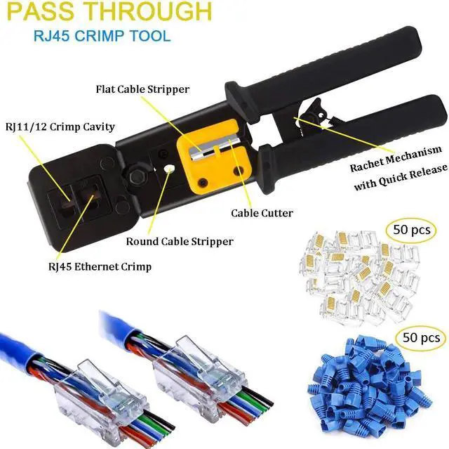 Alt view image 2 of 6 - Crimping Tool Kit for RJ11/RJ12/CAT5/CAT6/Cat5e, Professional Computer Maintenacnce Lan Cable Tester Network Repair Tool Set,Wire Crimper Wire Connector Stripper Cutter (Black)