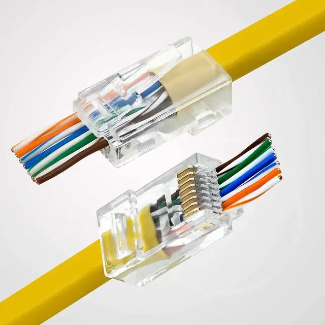 Alt view image 7 of 7 - RJ45 Cat6 Pass Through Connectors, Pack of 100 | EZ Modular Plug for Solid or Stranded UTP Network Cable