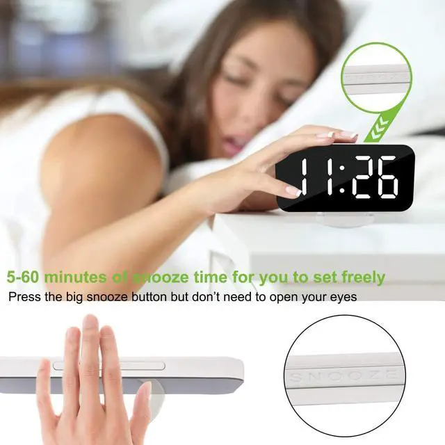 Alt view image 6 of 7 - SZELAM Digital Clock Large Display, LED Electric Alarm Clocks Mirror Surface for Makeup with Diming Mode, 3 Levels Brightness, Dual USB Ports Modern Decoration for Home Bedroom Decor-White