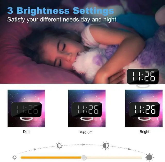 Alt view image 3 of 7 - SZELAM Digital Clock Large Display, LED Electric Alarm Clocks Mirror Surface for Makeup with Diming Mode, 3 Levels Brightness, Dual USB Ports Modern Decoration for Home Bedroom Decor-White