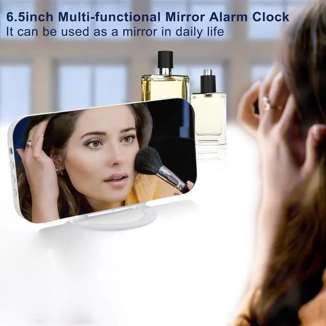 Alt view image 2 of 7 - SZELAM Digital Clock Large Display, LED Electric Alarm Clocks Mirror Surface for Makeup with Diming Mode, 3 Levels Brightness, Dual USB Ports Modern Decoration for Home Bedroom Decor-White