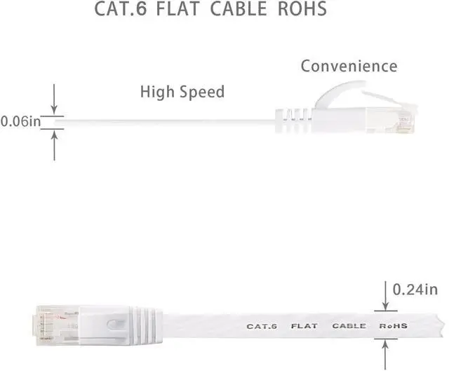 Alt view image 4 of 6 - Cat 6 Ethernet Cable 50 ft White - Flat Internet Network Lan patch cords – Solid Cat6 High Speed Computer wire With clips& Snagless Rj45 Connectors for Router, modem – faster than Cat5e/Cat5 - 50 feet