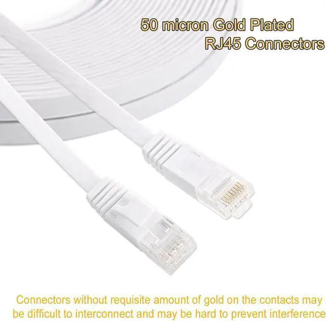 Alt view image 2 of 6 - Cat 6 Ethernet Cable 50 ft White - Flat Internet Network Lan patch cords – Solid Cat6 High Speed Computer wire With clips& Snagless Rj45 Connectors for Router, modem – faster than Cat5e/Cat5 - 50 feet