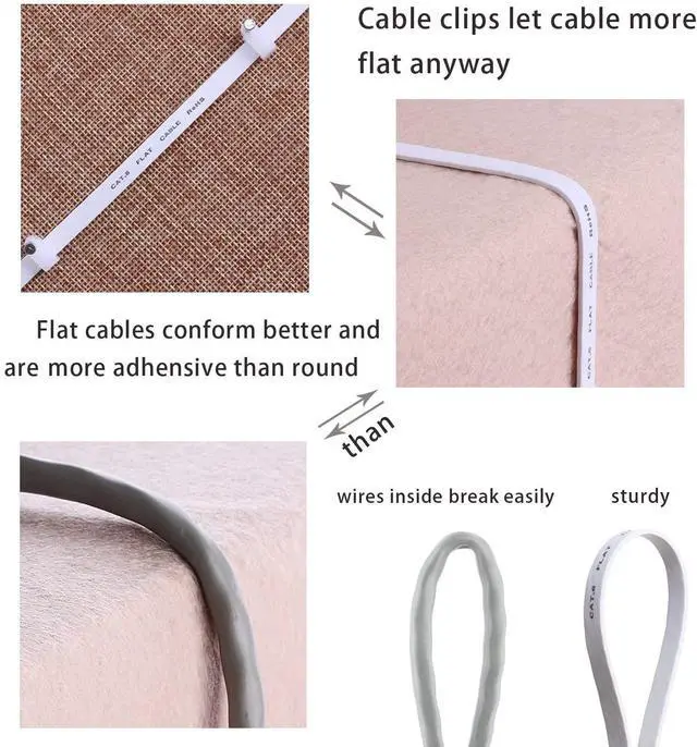 Alt view image 5 of 6 - Cat 6 Ethernet Cable 50 ft White - Flat Internet Network Lan patch cords – Solid Cat6 High Speed Computer wire With clips& Snagless Rj45 Connectors for Router, modem – faster than Cat5e/Cat5 - 50 feet