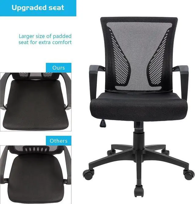 Alt view image 4 of 7 - Office Chair Mid Back Swivel Lumbar Support Desk Chair, Computer Ergonomic Mesh Chair with Armrest (Black)