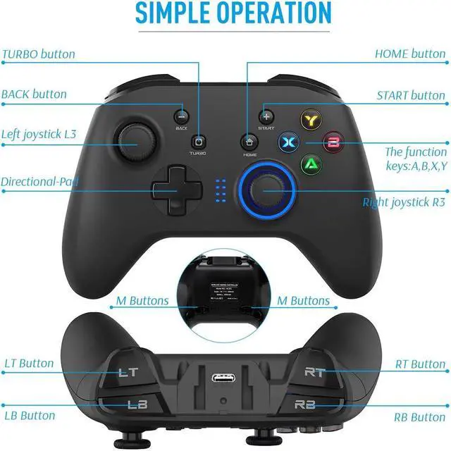 Alt view image 7 of 7 - Forty4 Wireless Gaming Controller, Dual-Vibration Joystick Gamepad Computer Game Controller for PC Windows 7/8/10, PS3,/Switch/TV Box/Laptop/Android Mobile Phones - Black