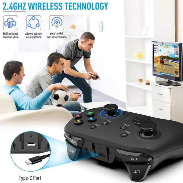 Alt view image 4 of 7 - Forty4 Wireless Gaming Controller, Dual-Vibration Joystick Gamepad Computer Game Controller for PC Windows 7/8/10, PS3,/Switch/TV Box/Laptop/Android Mobile Phones - Black