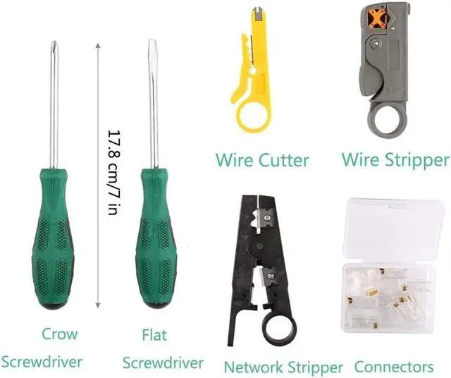 Alt view image 6 of 6 - Network Tool Kits Professional- Net Computer Maintenance LAN Cable Tester 9 in 1 Repair Tools,8P8C RJ45 Connectors,Cable Tester,Screwdriver,Crimp Pliers,stripping pliers Tool Set