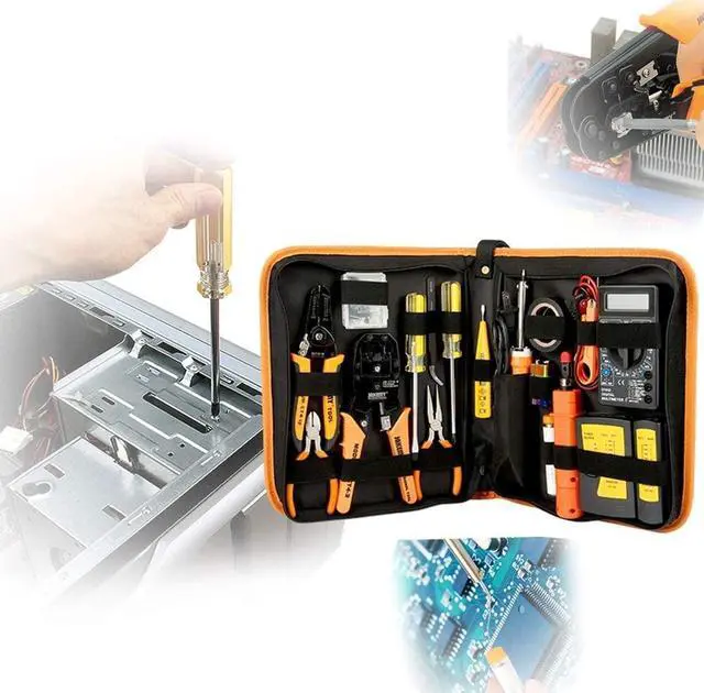 Alt view image 3 of 3 - Computer Tool Kits - Professional 17 in 1 Network Cable Maintenance Tools - RJ45/RJ11/8P8C Connectors, LAN/Cat5e/Cat6 Cable Tester, Soldering Iron, Ethernet Stripping/Crimp Pliers Tool kit