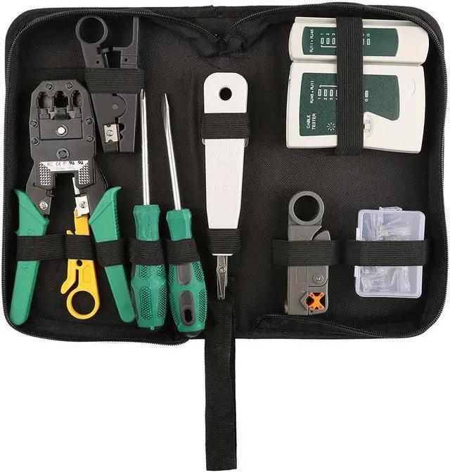 Main image of Network Tool Kits Professional- Net Computer Maintenance LAN Cable Tester 9 in 1 Repair Tools,8P8C RJ45 Connectors,Cable Tester,Screwdriver,Crimp Pliers,stripping pliers Tool Set