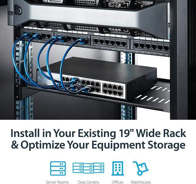 Alt view image 4 of 4 - 1U Vented Server Rack Mount Shelf - 10in Deep Steel Universal Cantilever Tray for 19" AV & Network Equipment Rack - 44lbs (CABSHELFV1U), 10" Depth