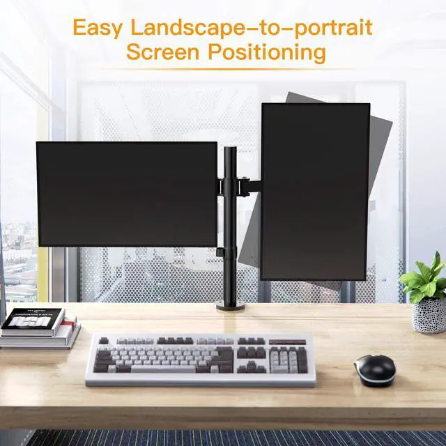 Alt view image 2 of 6 - 17-32" Dual Monitor Stand Mount, Heavy-Duty Fully Adjustable Desk Clamp Arms for Computer Screens, Loads up to 17.6lbs per arm w/Swivel and Tilt, 75/100mm VESA, Black
