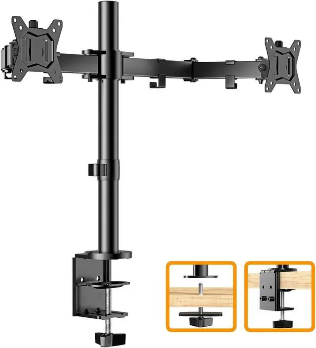 Main image of 17-32" Dual Monitor Stand Mount, Heavy-Duty Fully Adjustable Desk Clamp Arms for Computer Screens, Loads up to 17.6lbs per arm w/Swivel and Tilt, 75/100mm VESA, Black