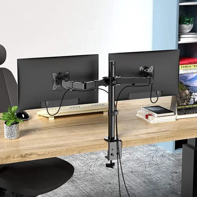 Alt view image 6 of 6 - 17-32" Dual Monitor Stand Mount, Heavy-Duty Fully Adjustable Desk Clamp Arms for Computer Screens, Loads up to 17.6lbs per arm w/Swivel and Tilt, 75/100mm VESA, Black