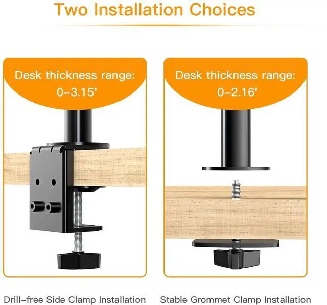 Alt view image 5 of 6 - 17-32" Dual Monitor Stand Mount, Heavy-Duty Fully Adjustable Desk Clamp Arms for Computer Screens, Loads up to 17.6lbs per arm w/Swivel and Tilt, 75/100mm VESA, Black