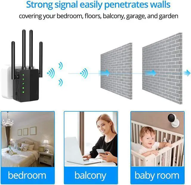 Alt view image 3 of 7 - WiFi Range Extender 1200Mbps Signal Booster Repeater, Foscam 2.4G & 5GHz Dual Band Wireless Amplifier with Intelligent Signal Indicator, One Button Setup with Ethernet Port