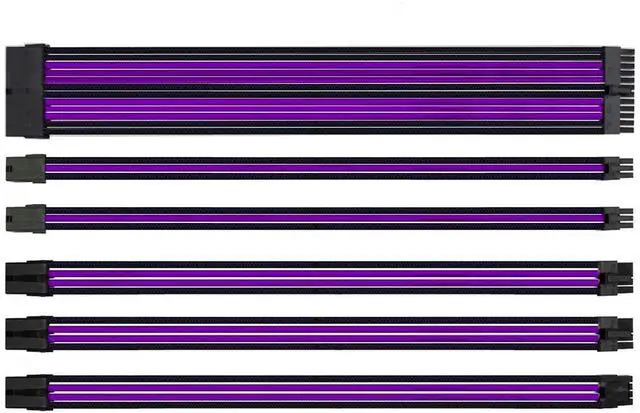Alt view image 3 of 7 - Sleeved Cable - Cable Extension for Power Supply with Extra-Sleeved 24-PIN 8-PIN 6-PIN 4+4-PIN with Combs- Black and Purple