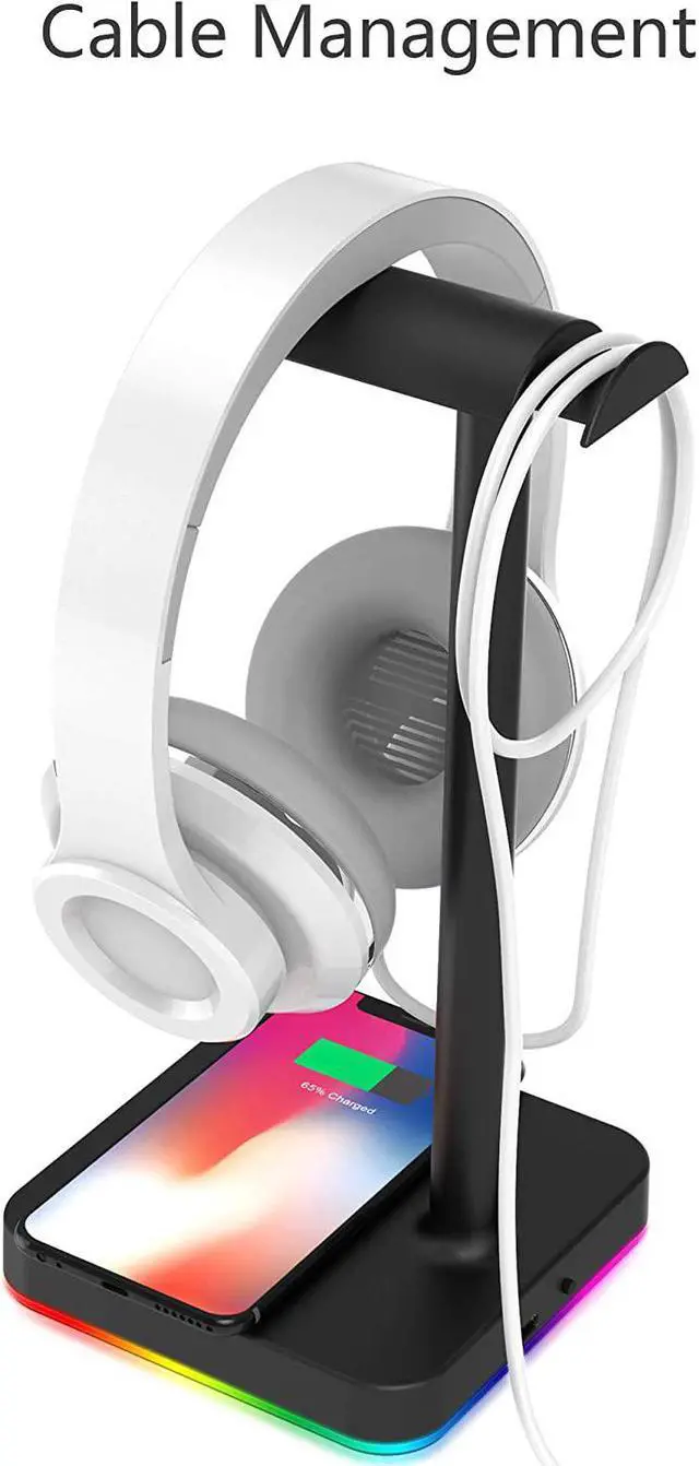 Alt view image 4 of 6 - KAFRI RGB Headphone Stand with Wireless Charger Desk Gaming Headset Holder Hanger Rack with 10W/7.5W Fast Charge QI Wireless Charging Pad - Suitable for Gamer Desktop Table Game Earphone Accessories