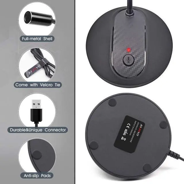 Alt view image 3 of 6 - JOUNIVO USB Microphone, 360 Degree Adjustable Gooseneck Design, Mute Button & LED Indicator, Noise-Canceling Technology, Plug & Play, Compatible with Windows & MacOS