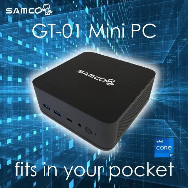 Main image of Samco GT01-790 Mini PC, Intel Core i7-11390H, 32GB RAM, 1TB SSD, Wi-Fi 6, Windows 11 Pro