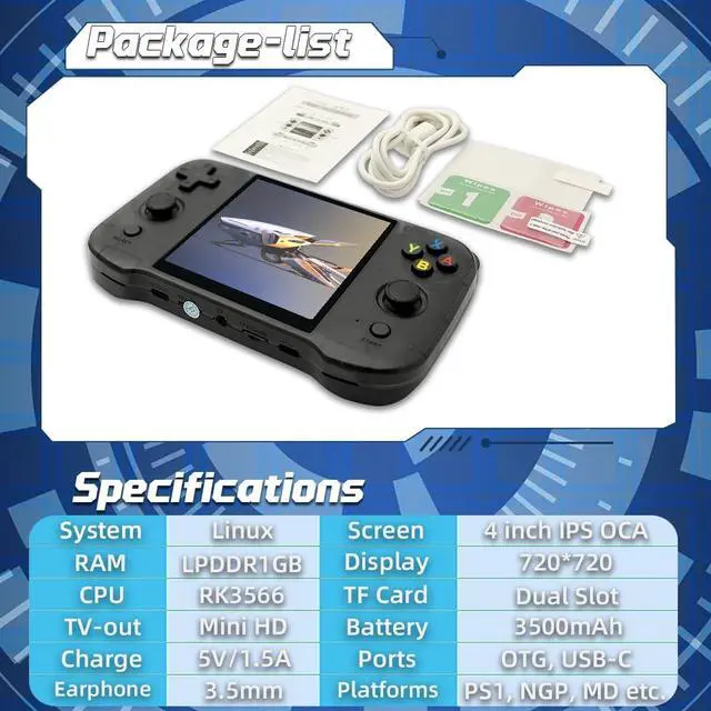 Alt view image 5 of 5 - R46S Handheld Game Console 4 inch 64GB (Black)