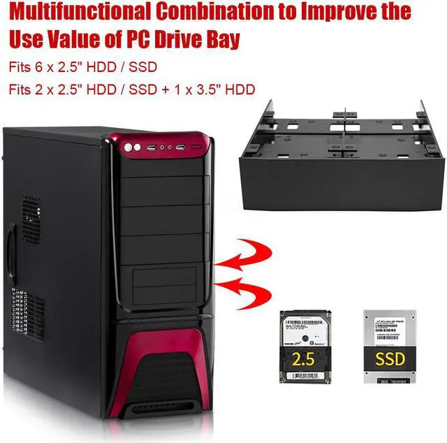 Alt view image 2 of 6 - 2.5" 3.5" HDD SSD Tray to 5.25"Floppy Drive Bay PC Case Adapter Mounting Bracket