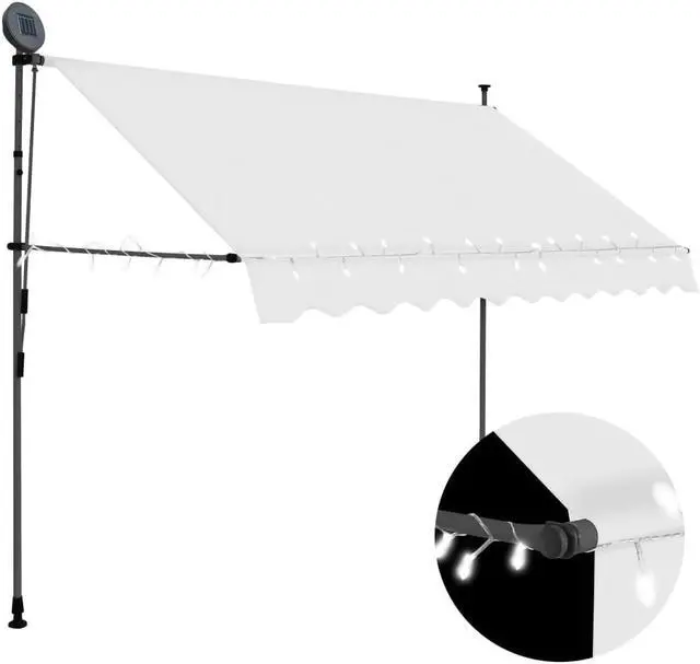 Alt view image 11 of 11 - vidaXL Retractable Awning Patio Awning with Hand Crank and LED 118.1" Cream