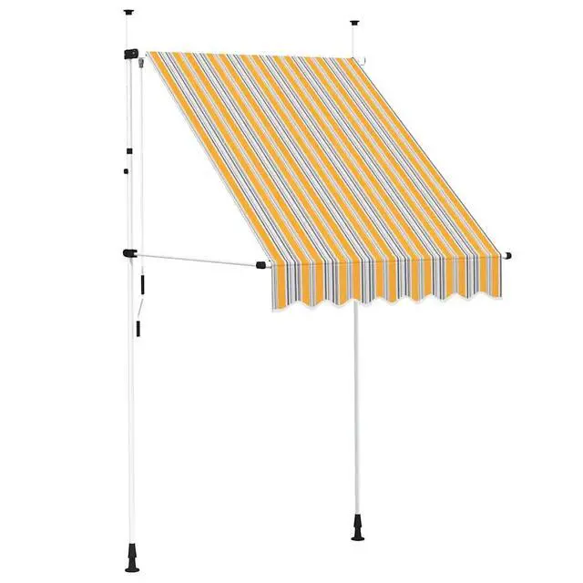 Alt view image 14 of 14 - vidaXL Retractable Awning Patio Folding Arm Awning 59" Yellow and Blue Stripes