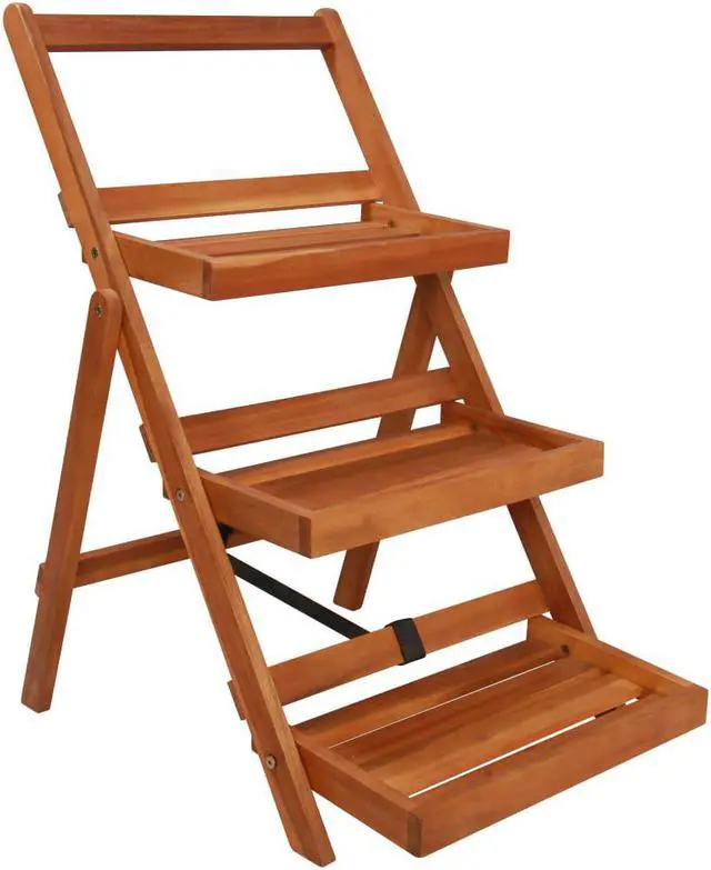 Alt view image 8 of 12 - vidaXL 3-Tier Plant Stand 19.7"x24.8"x31.5" Solid Acacia Wood