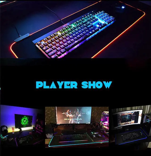 Alt view image 5 of 7 - RGB Gaming Mouse Pad,Large Extended Soft Led Mouse Pad ,Non-Slip Resistant Rubber Computer Keyboard Mat with14 RGB Lighting Modes and Power off Memory , Adjustable Brightness - 31.5×11.8 Inch