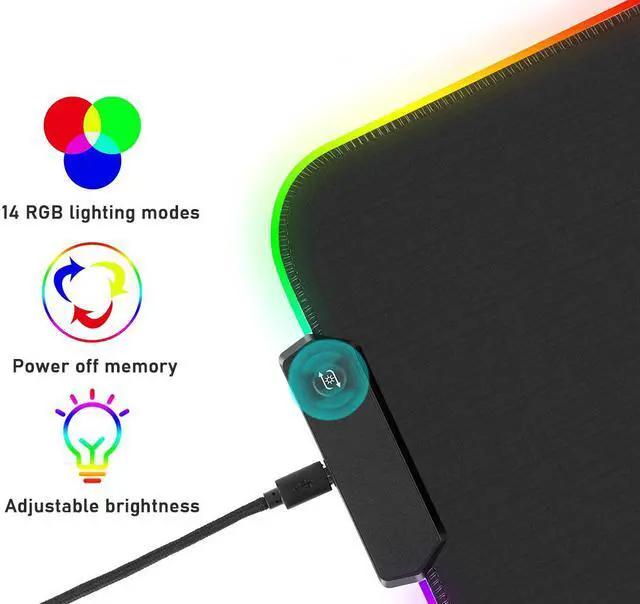 Alt view image 6 of 7 - RGB Gaming Mouse Pad,Large Extended Soft Led Mouse Pad ,Non-Slip Resistant Rubber Computer Keyboard Mat with14 RGB Lighting Modes and Power off Memory , Adjustable Brightness - 31.5×11.8 Inch