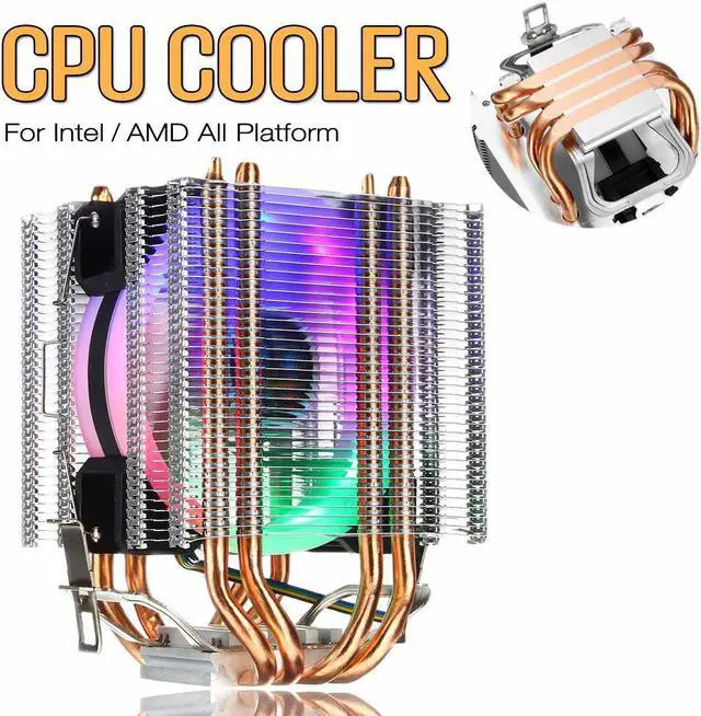 Alt view image 5 of 5 - 90mm 4 Heatpipe CPU Cooler Desktop Computer 4Pin RGB LED Fan Cooling Heatsink for Intel 775/1150/1151/1155/1156/1366 for AMD