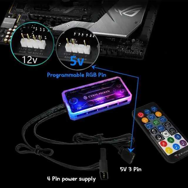 Alt view image 3 of 5 - 6pcs Computer PC Case Fan RGB Adjust LED Fan Speed 120mm Quiet Music Remote Control AURA SYNC Cooler Cooling RGB Case Fans
