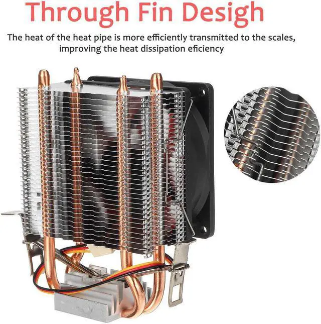 Alt view image 4 of 5 - 80mm 2 Copper Heatpipes PC CPU Cooler Fan Heatsink Computer 3pin Cooling Fan Cooler Radiator for LGA 775/1155/1156 AMD AM2 AMD3