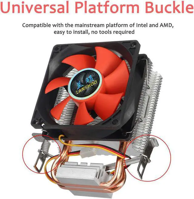 Alt view image 2 of 5 - 80mm 2 Copper Heatpipes PC CPU Cooler Fan Heatsink Computer 3pin Cooling Fan Cooler Radiator for LGA 775/1155/1156 AMD AM2 AMD3