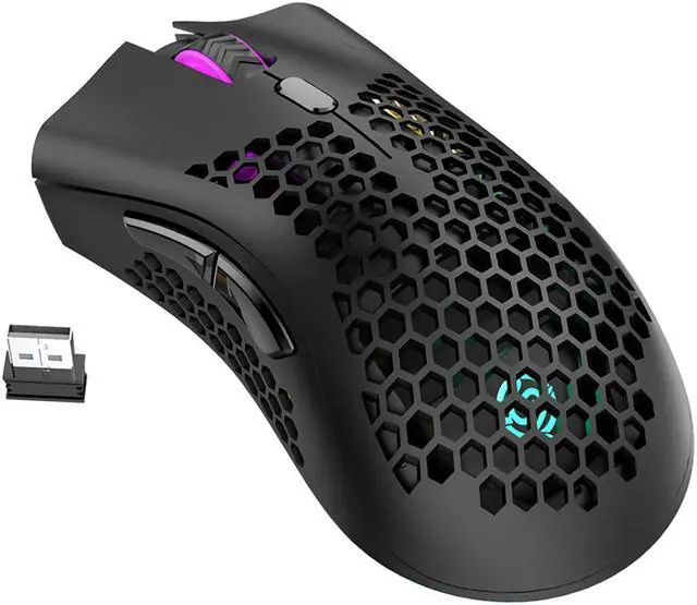 Alt view image 2 of 7 - K-snake BM600 2.4G Wireless Rechargeable Mouse Hollow Honeycomb 1600DPI 7 Buttons Ergonomic RGB Optical Mice for Computer Laptop PC Gamer White